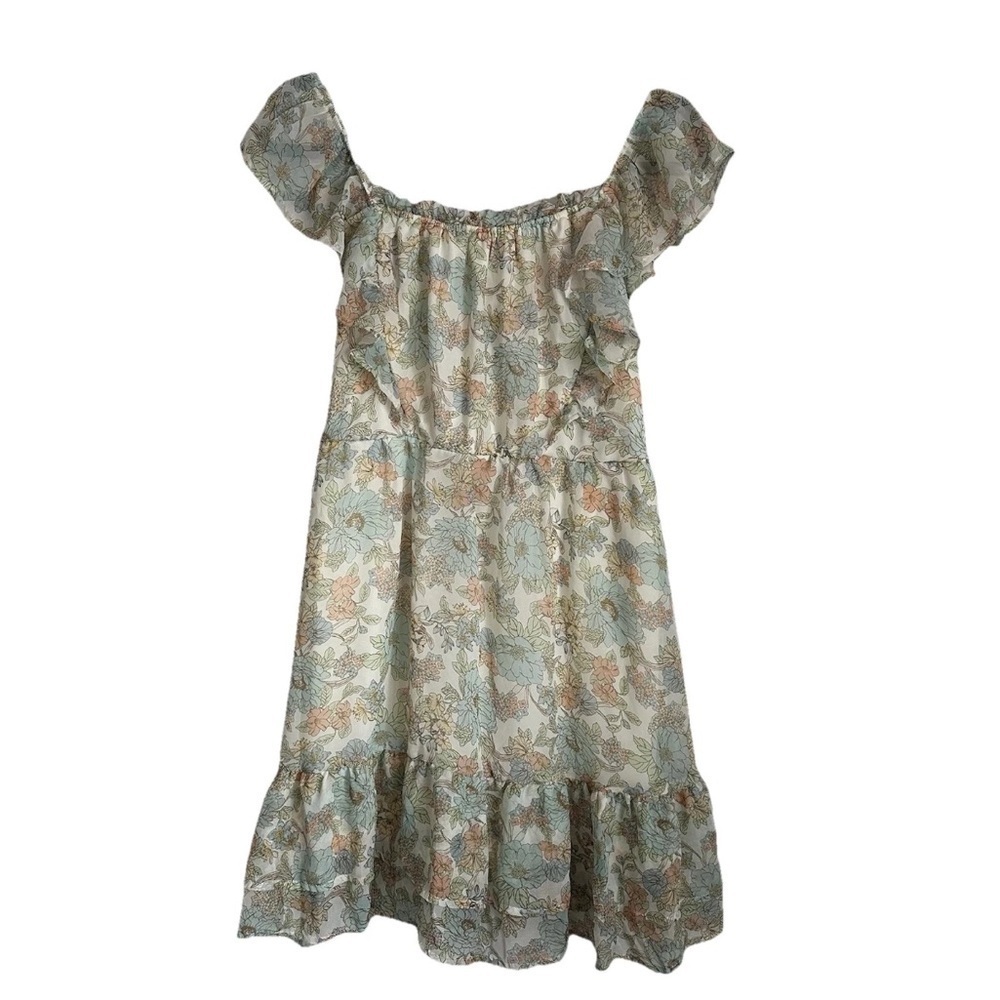 Perch by Blu Pepper Womens 1XL Floral Tiered Ruffle Mini Dress Sheer Cottage